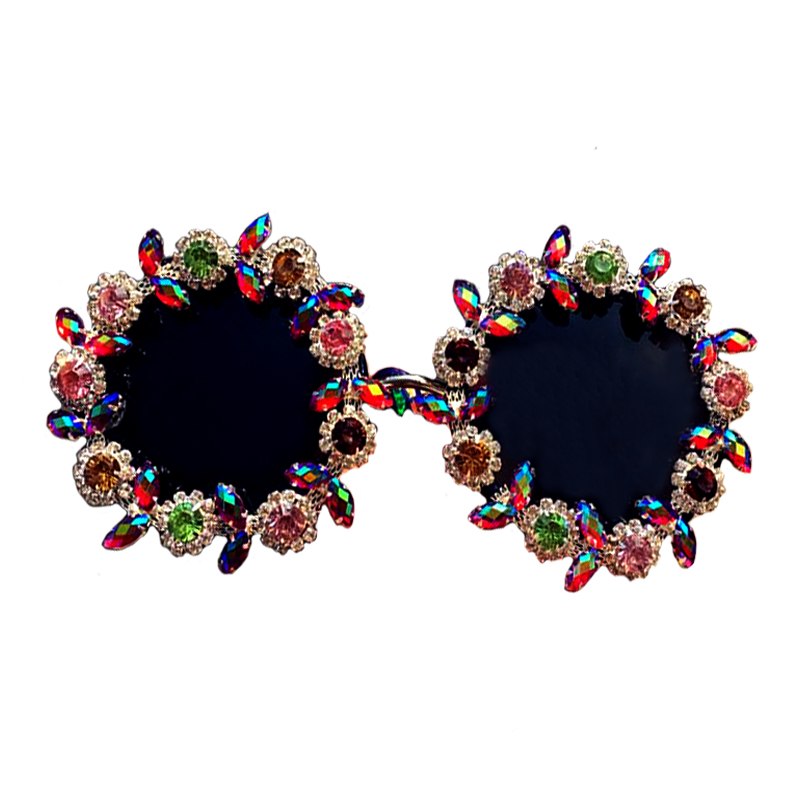 Handcrafted Opulence Round Crystal Sunglasses