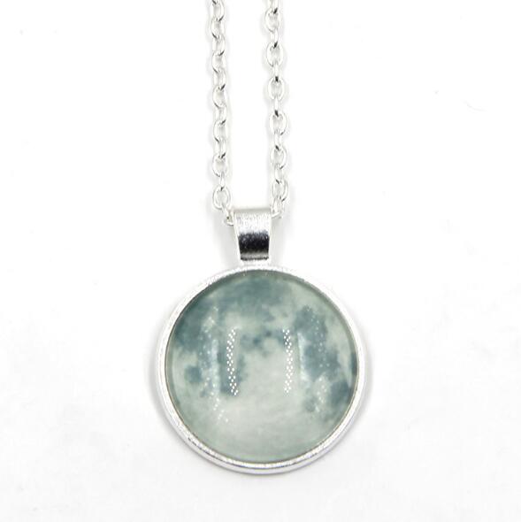 LunarLux Glow-in-the-Dark Full Moon Pendant Necklace
