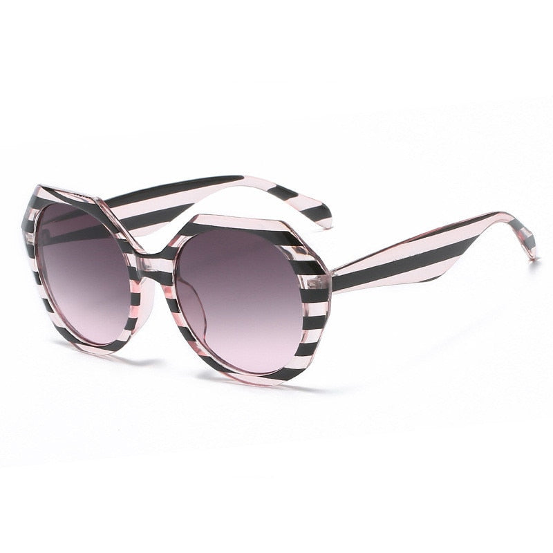 TrendSetter Striped Large Frame Irregular Sunglasses