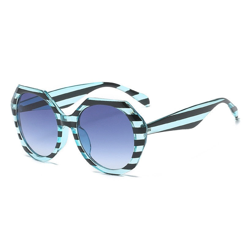 TrendSetter Striped Large Frame Irregular Sunglasses