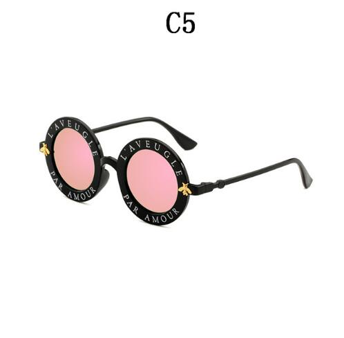 Vintage Bumblebee Lettering Round Sunglasses