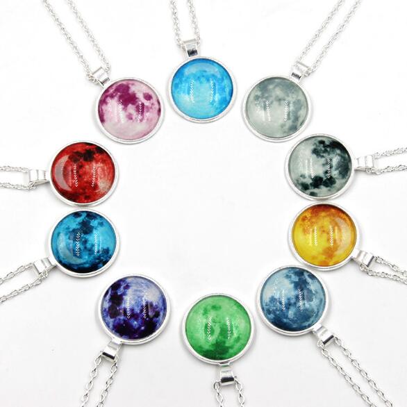 LunarLux Glow-in-the-Dark Full Moon Pendant Necklace