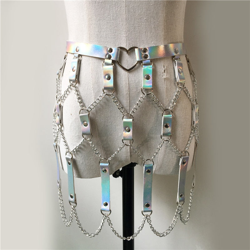 Stellar Holographic Faux Leather Two-Piece Set for Night Parties and Festivals