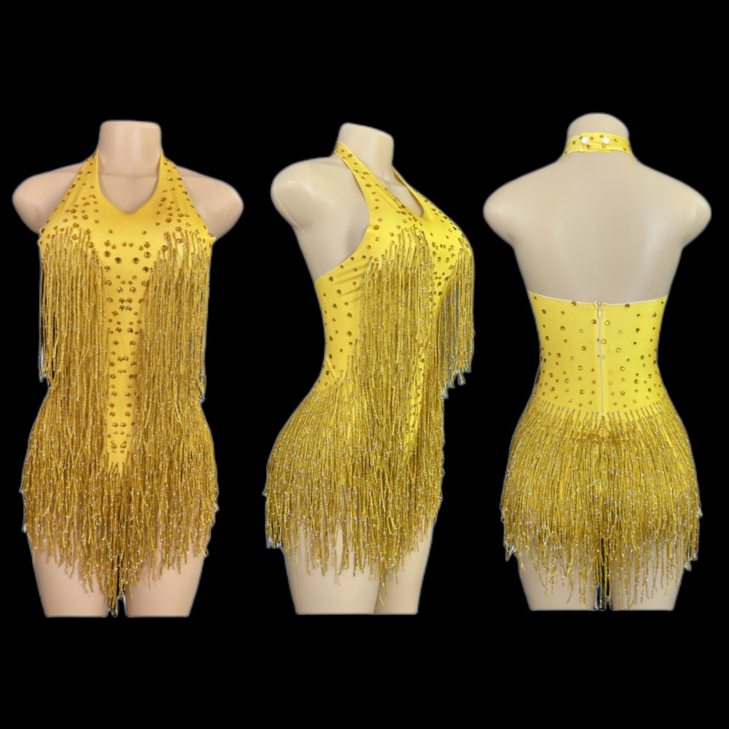 Dazzling Rhinestone Fringe Dance Leotard