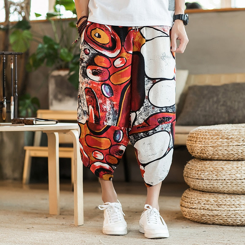Harajuku Inspired Cotton Linen Wide Leg Men's Harem Pants