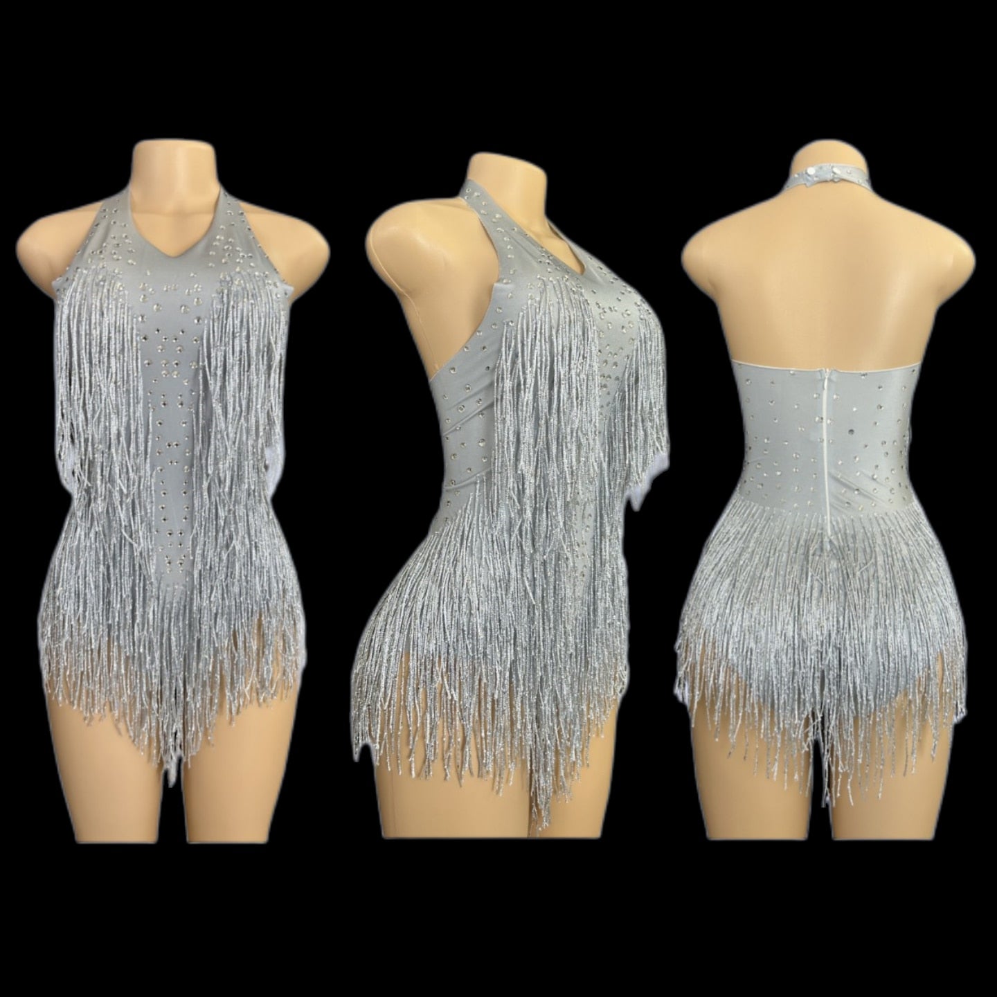 Dazzling Rhinestone Fringe Dance Leotard