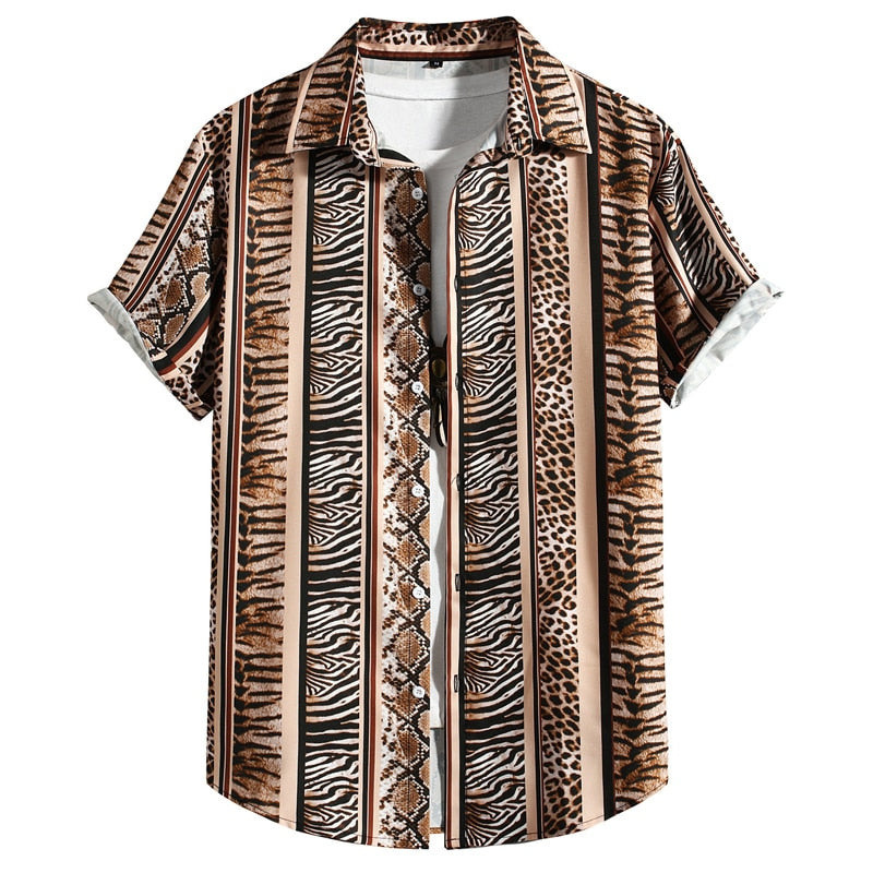 Men's Summer Leopard-Print Aloha Beach Party Shirt