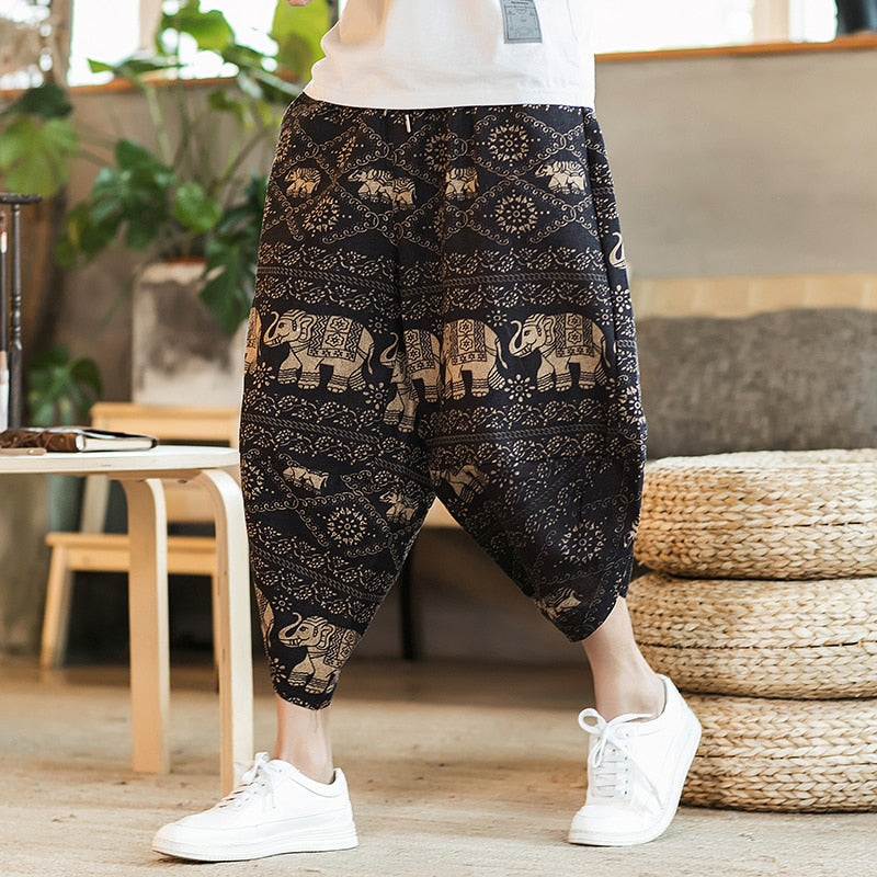 Harajuku Inspired Cotton Linen Wide Leg Men's Harem Pants