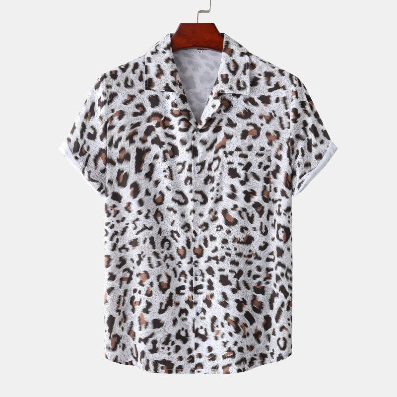 Men's Summer Leopard-Print Aloha Beach Party Shirt