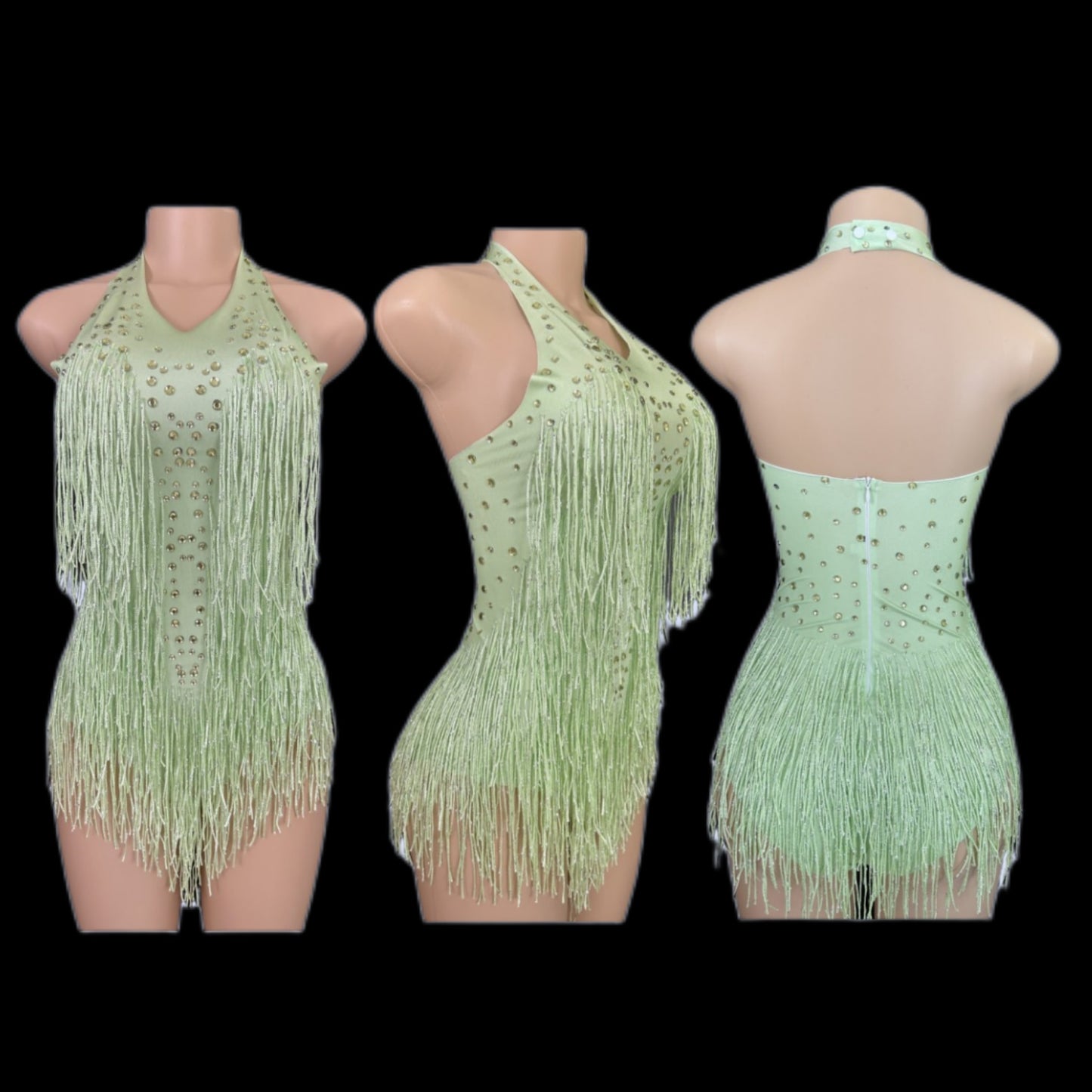Dazzling Rhinestone Fringe Dance Leotard