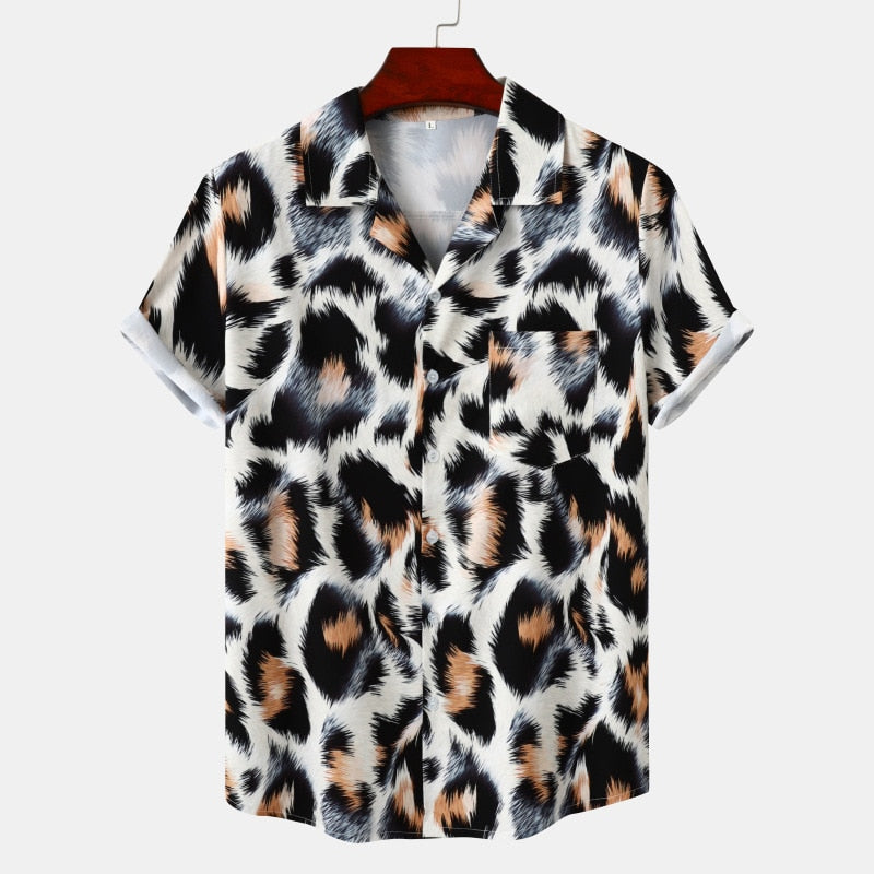 Men's Summer Leopard-Print Aloha Beach Party Shirt