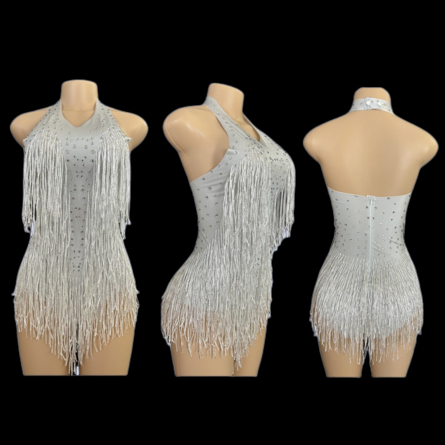 Dazzling Rhinestone Fringe Dance Leotard