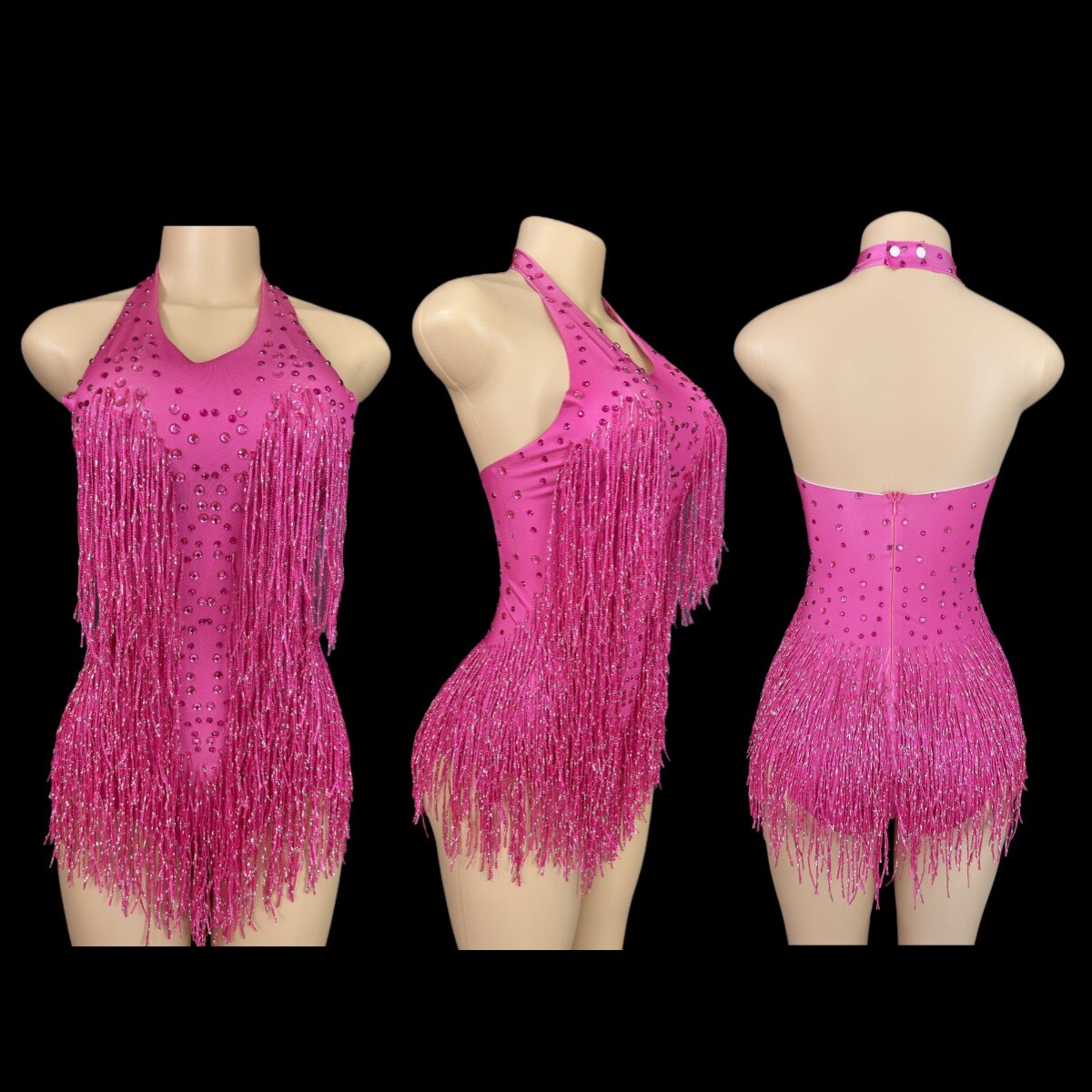 Dazzling Rhinestone Fringe Dance Leotard