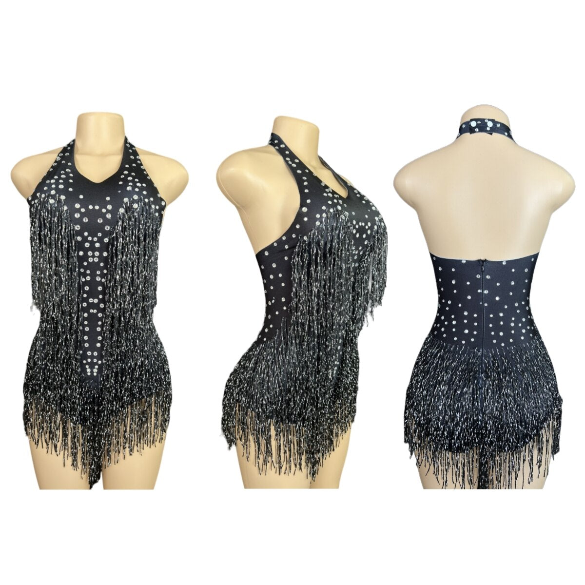 Dazzling Rhinestone Fringe Dance Leotard