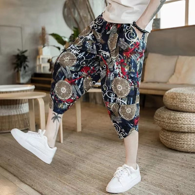 Harajuku Inspired Cotton Linen Wide Leg Men's Harem Pants