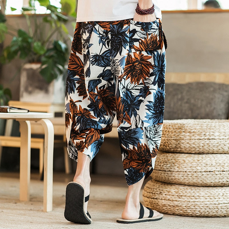 Harajuku Inspired Cotton Linen Wide Leg Men's Harem Pants