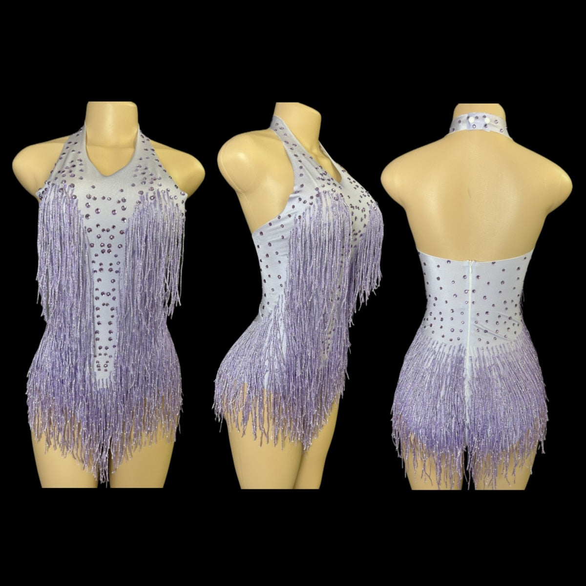 Dazzling Rhinestone Fringe Dance Leotard