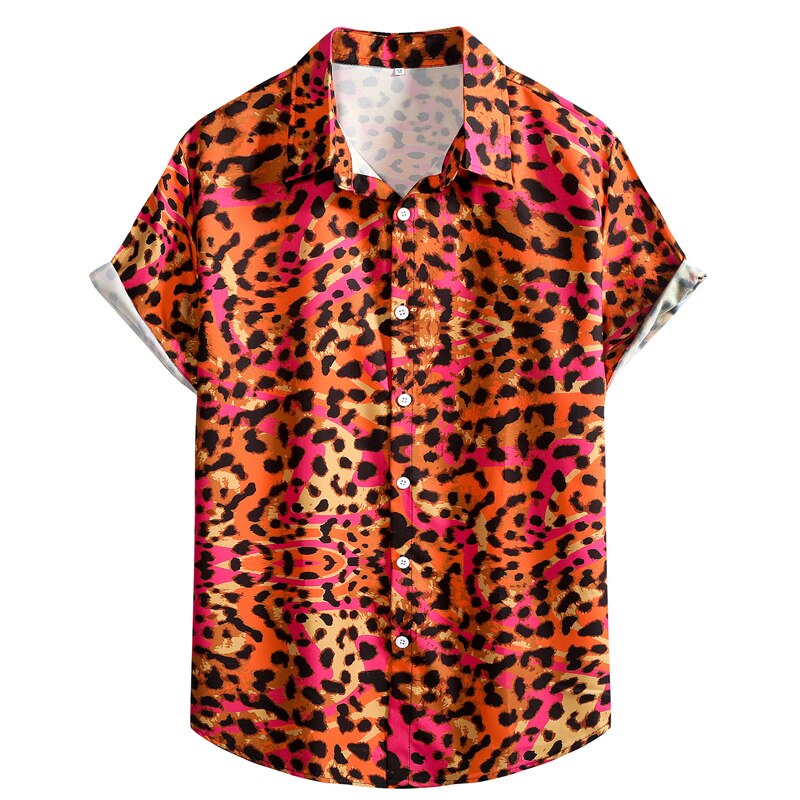 Men's Summer Leopard-Print Aloha Beach Party Shirt