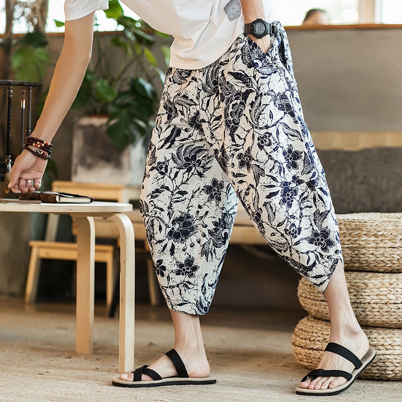 Harajuku Inspired Cotton Linen Wide Leg Men's Harem Pants