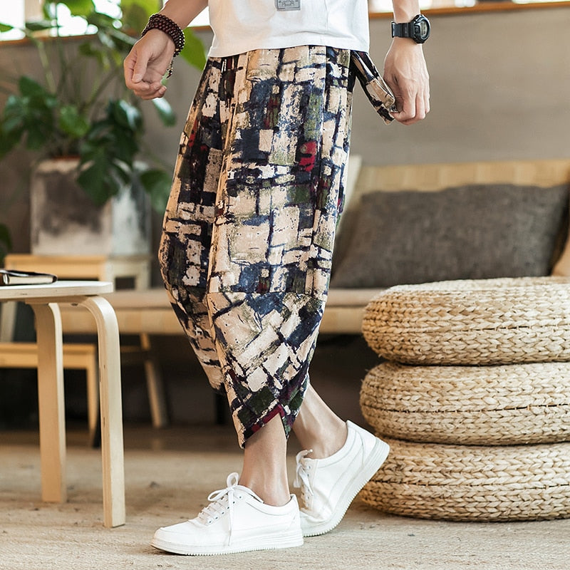 Harajuku Inspired Cotton Linen Wide Leg Men's Harem Pants