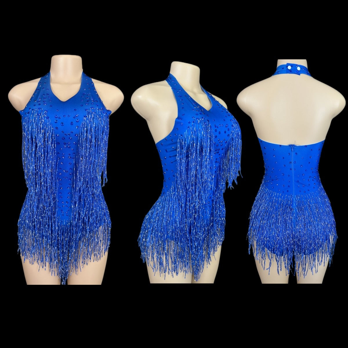 Dazzling Rhinestone Fringe Dance Leotard