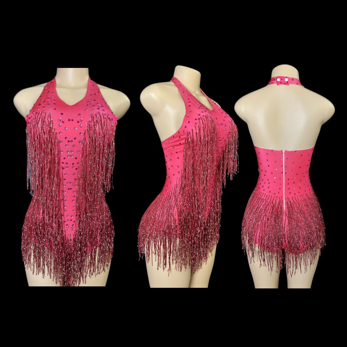 Dazzling Rhinestone Fringe Dance Leotard