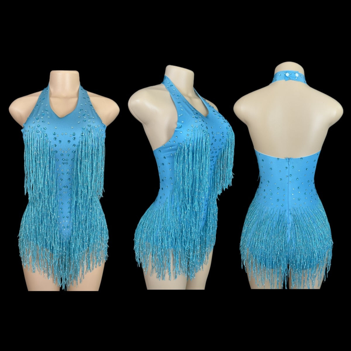 Dazzling Rhinestone Fringe Dance Leotard
