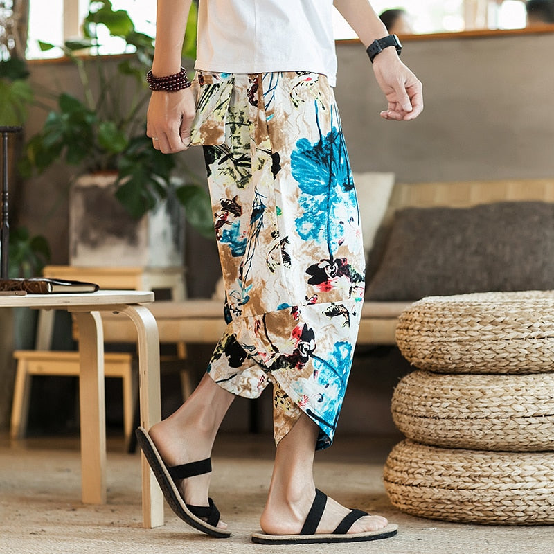 Harajuku Inspired Cotton Linen Wide Leg Men's Harem Pants