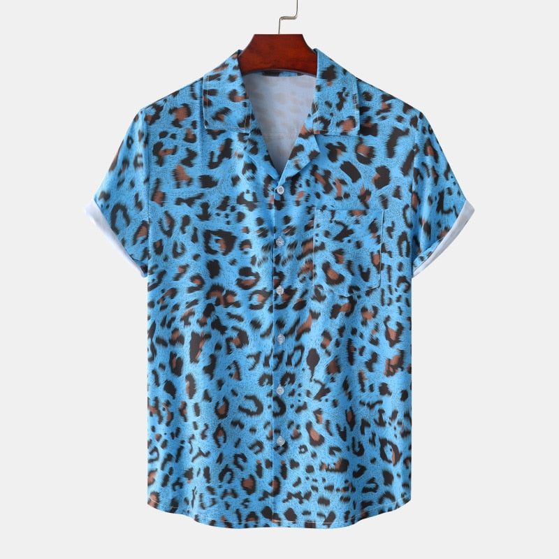 Men's Summer Leopard-Print Aloha Beach Party Shirt