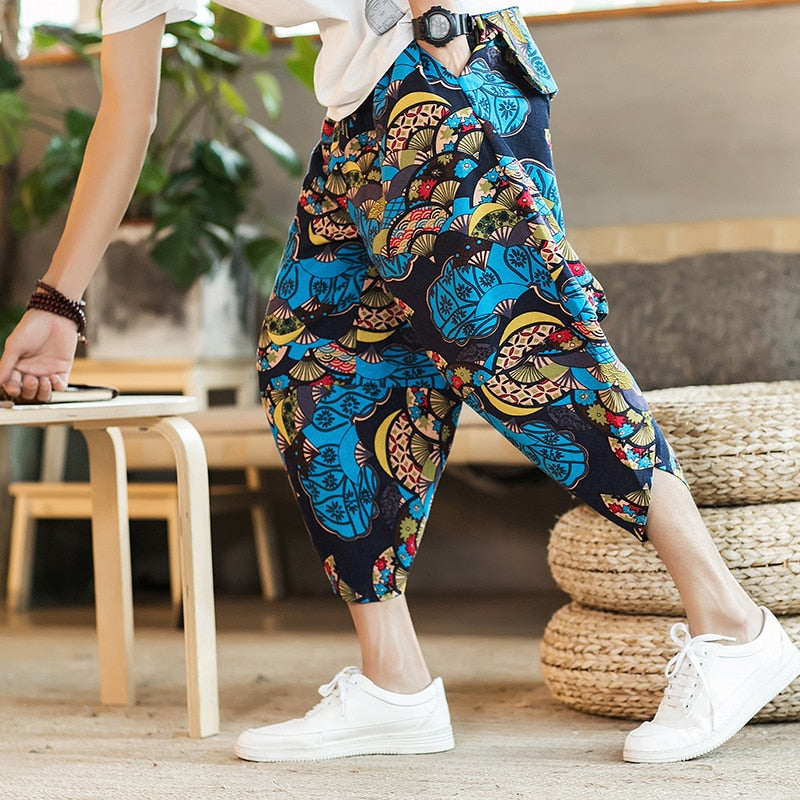 Harajuku Inspired Cotton Linen Wide Leg Men's Harem Pants