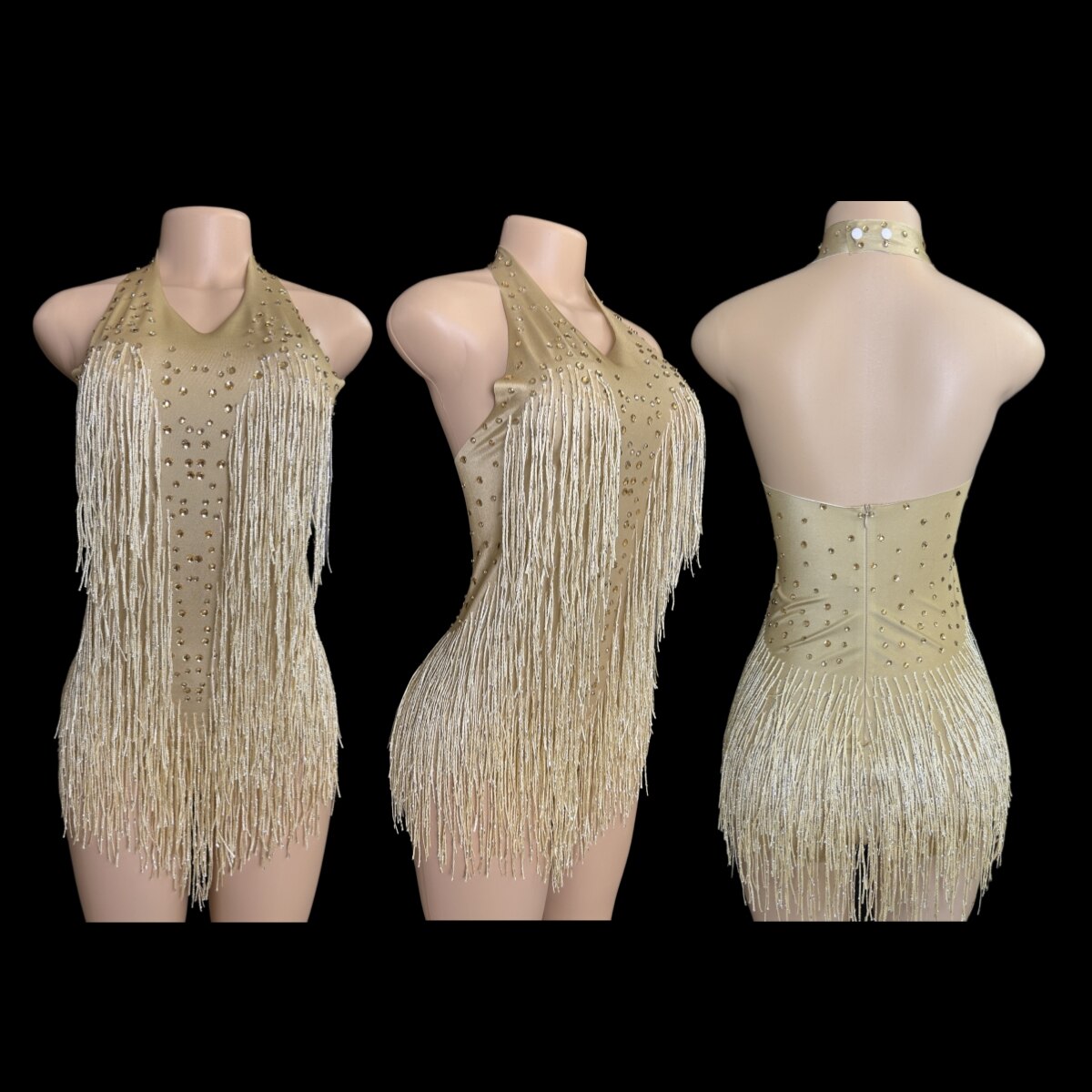 Dazzling Rhinestone Fringe Dance Leotard