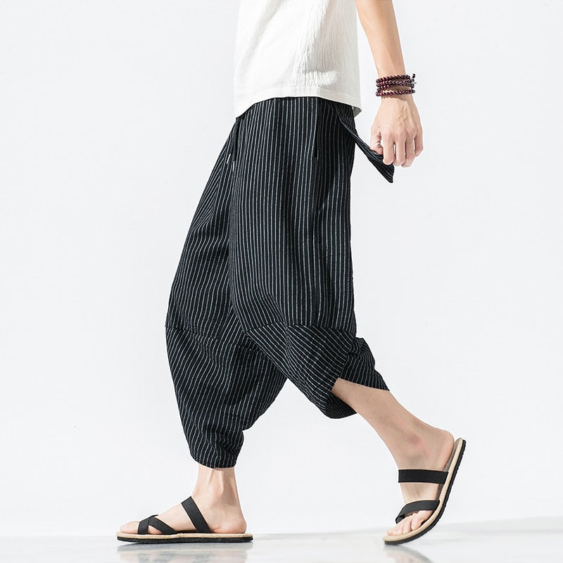 Harajuku Inspired Cotton Linen Wide Leg Men's Harem Pants
