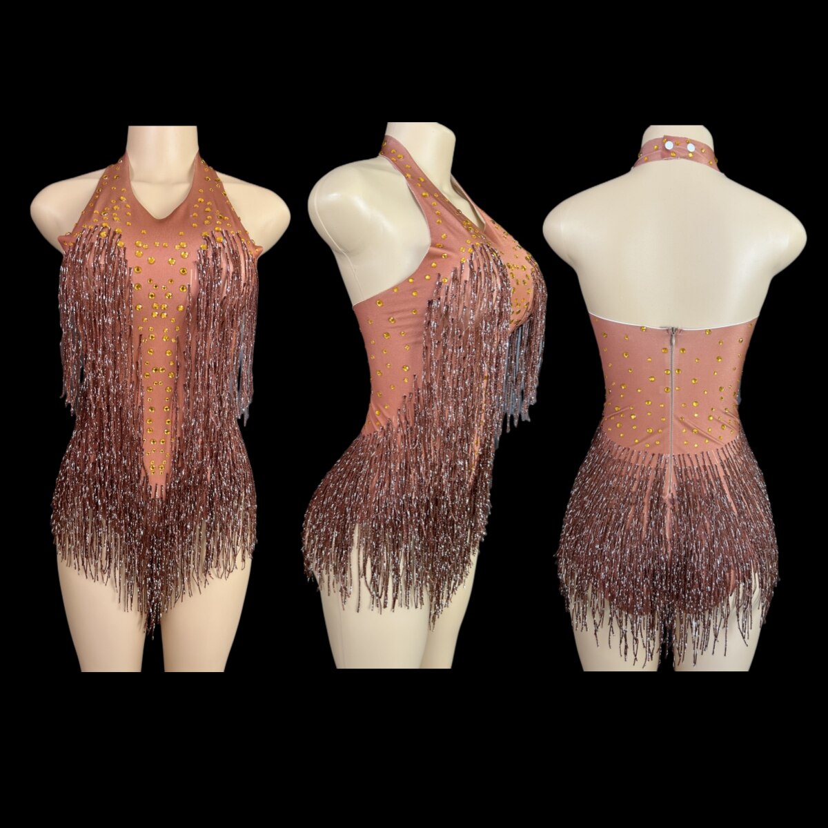Dazzling Rhinestone Fringe Dance Leotard