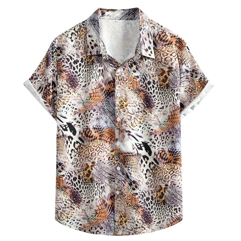 Men's Summer Leopard-Print Aloha Beach Party Shirt