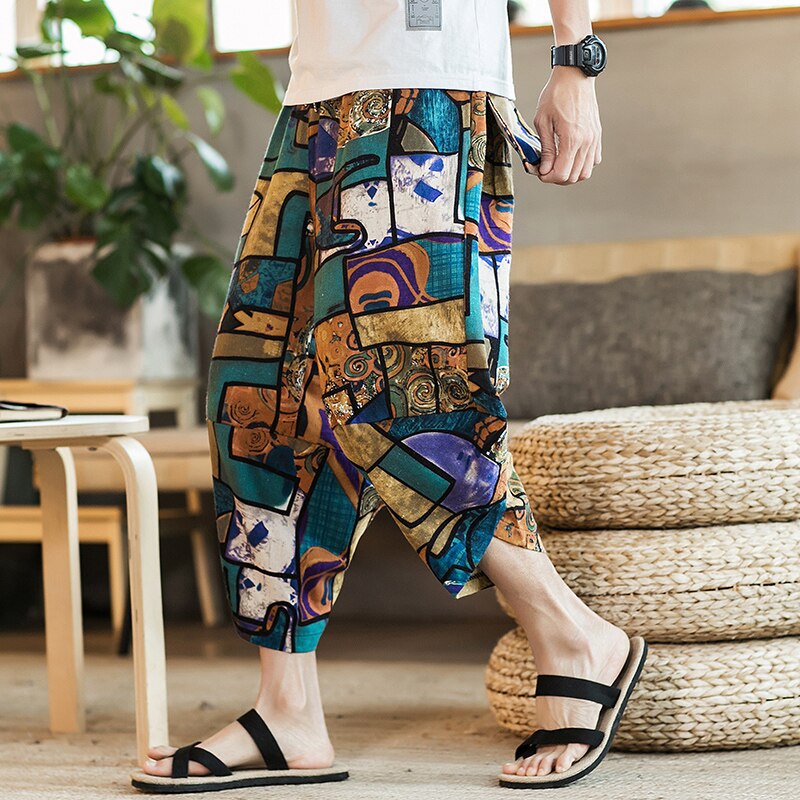 Harajuku Inspired Cotton Linen Wide Leg Men's Harem Pants