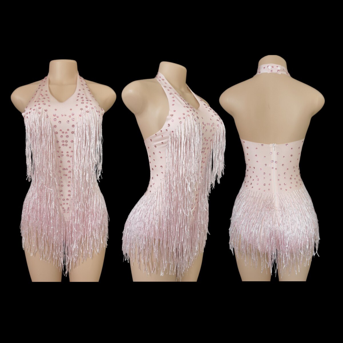 Dazzling Rhinestone Fringe Dance Leotard
