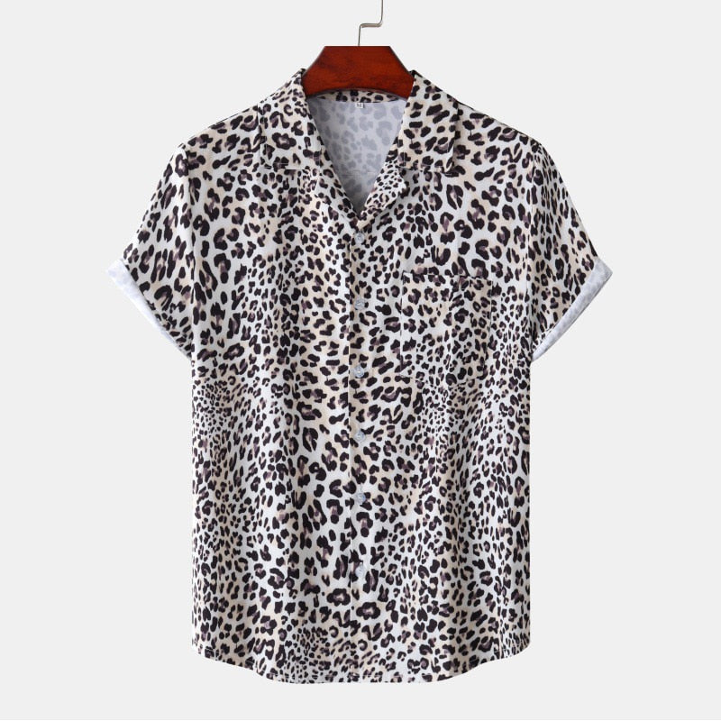 Men's Summer Leopard-Print Aloha Beach Party Shirt