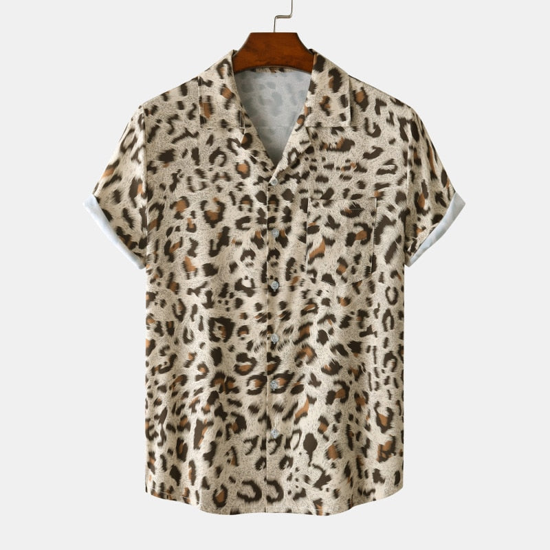 Men's Summer Leopard-Print Aloha Beach Party Shirt
