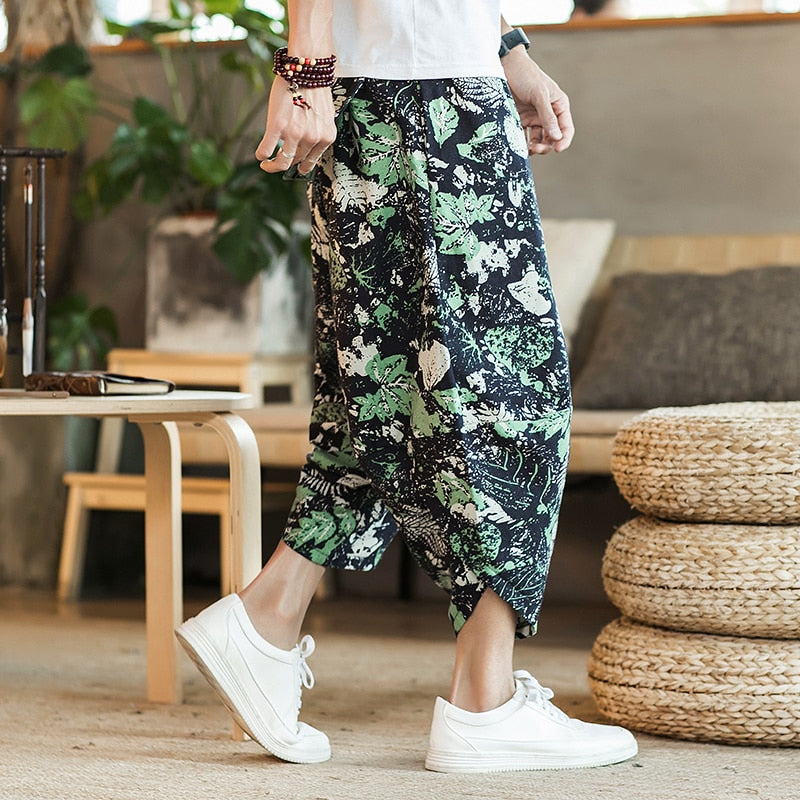 Harajuku Inspired Cotton Linen Wide Leg Men's Harem Pants