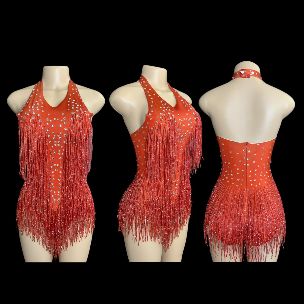 Dazzling Rhinestone Fringe Dance Leotard