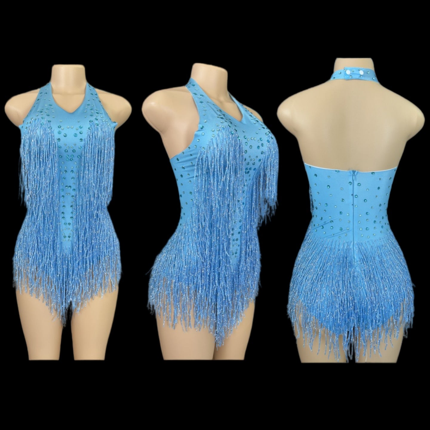 Dazzling Rhinestone Fringe Dance Leotard