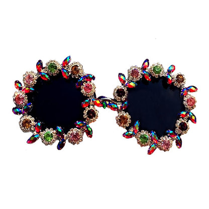 Handcrafted Opulence Round Crystal Sunglasses