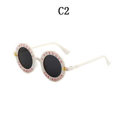 Vintage Bumblebee Lettering Round Sunglasses