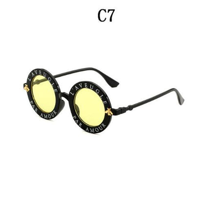 Vintage Bumblebee Lettering Round Sunglasses
