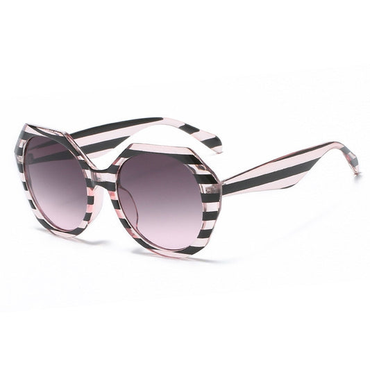 TrendSetter Striped Large Frame Irregular Sunglasses