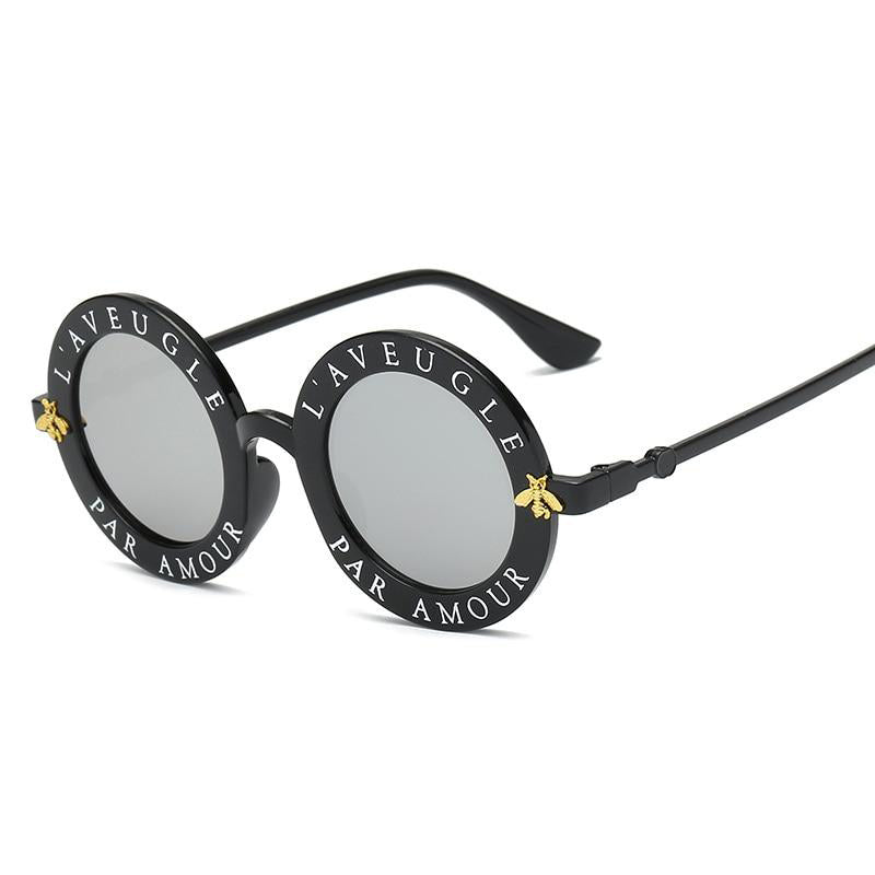 Vintage Bumblebee Lettering Round Sunglasses
