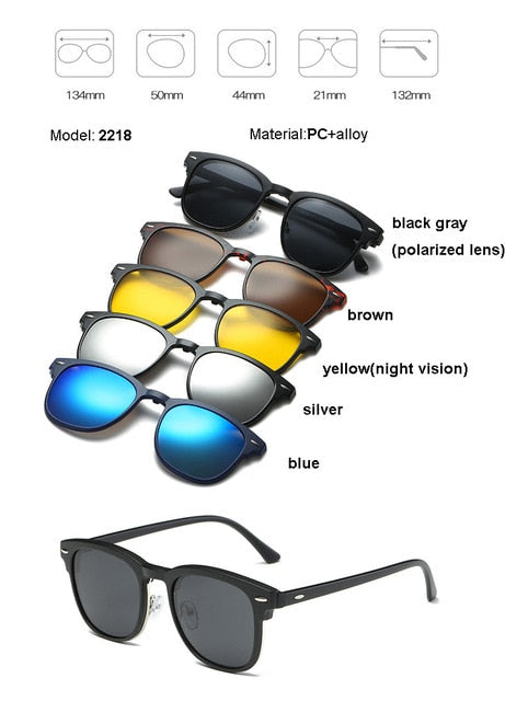 Quintessentials 5-in-1 Magnetic Clip-On Sunglasses Set