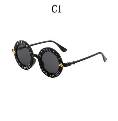 Vintage Bumblebee Lettering Round Sunglasses
