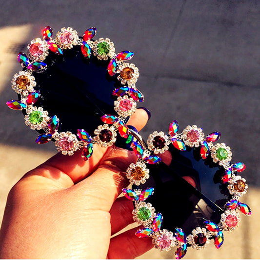 Handcrafted Opulence Round Crystal Sunglasses