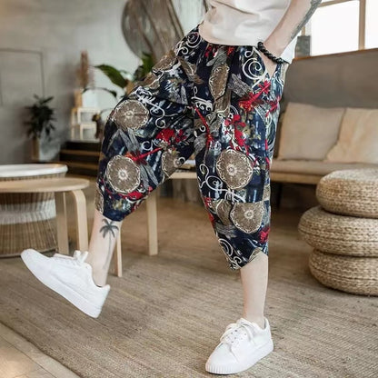 Harajuku Inspired Cotton Linen Wide Leg Men's Harem Pants